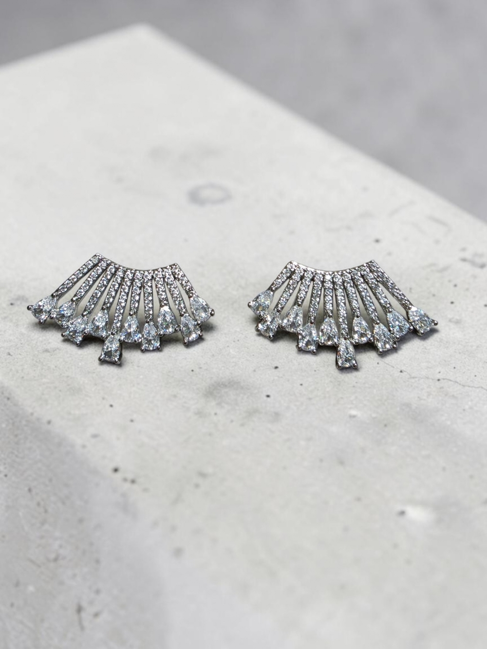Sparkling Silver Fan Ear Climbers